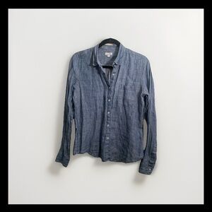 Steven Alan women blue linen chambray Casual Shirt M *defect with top buttoning